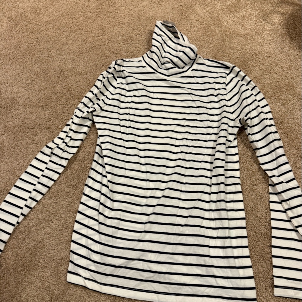 J. Crew White and Black Striped Long Sleeve Turtleneck Tee